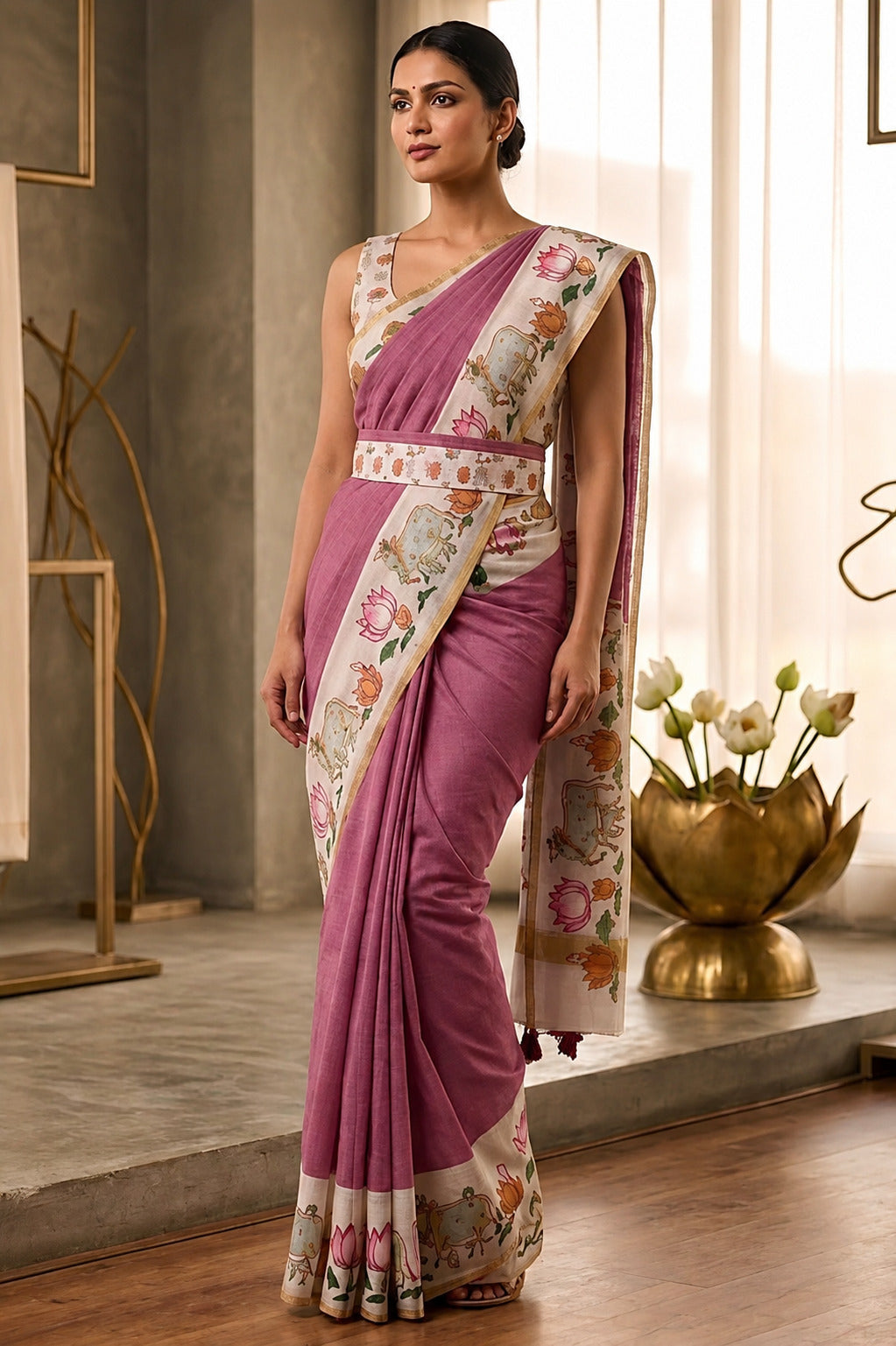 Charming Pink Printed Cotton Silk Saree With Trendy Blouse Piece