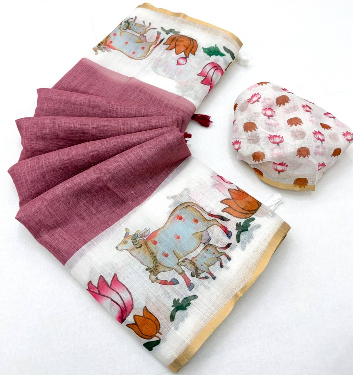 Charming Pink Printed Cotton Silk Saree With Trendy Blouse Piece