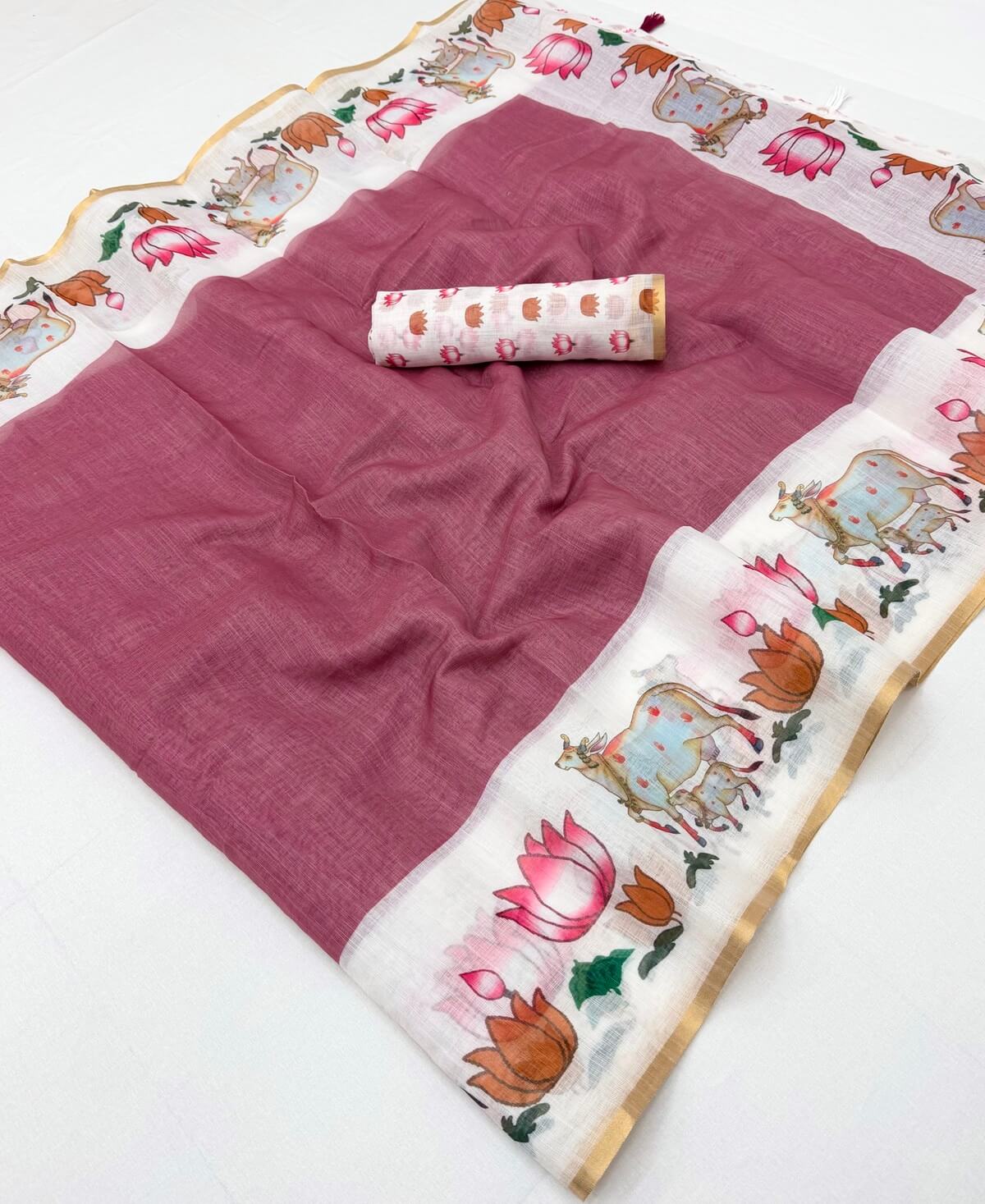 Charming Pink Printed Cotton Silk Saree With Trendy Blouse Piece