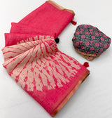 Engrossing Pink Printed Cotton Silk Saree With Sonorous Blouse Piece