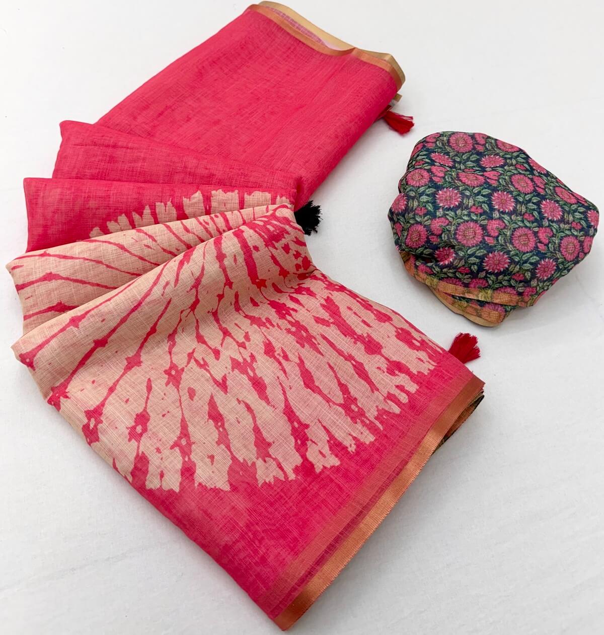 Engrossing Pink Printed Cotton Silk Saree With Sonorous Blouse Piece