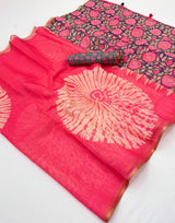 Engrossing Pink Printed Cotton Silk Saree With Sonorous Blouse Piece