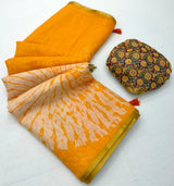 Elegant Yellow Printed Cotton Silk Saree With Forbearance Blouse Piece