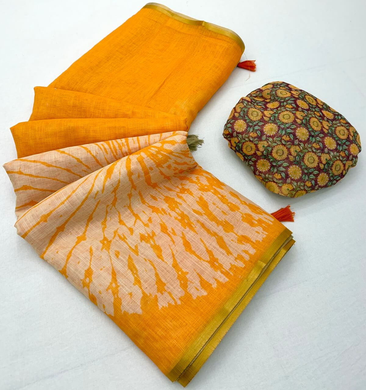 Elegant Yellow Printed Cotton Silk Saree With Forbearance Blouse Piece