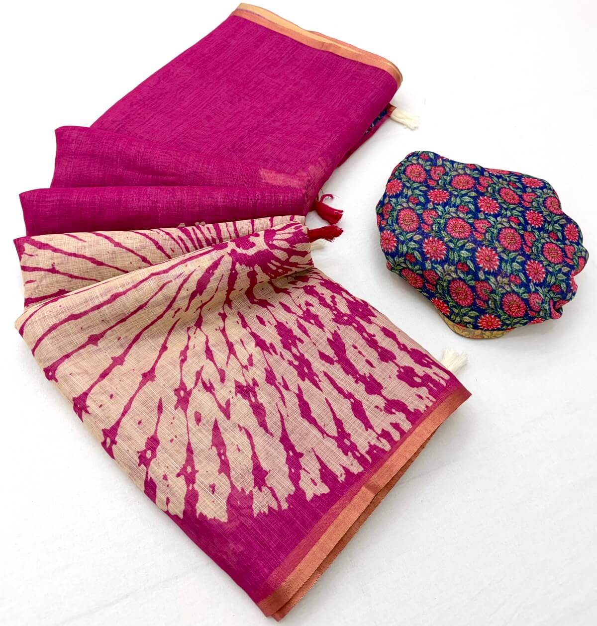 Desirable Dark Pink Printed Cotton Silk Saree With Panache Blouse Piece