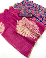Desirable Dark Pink Printed Cotton Silk Saree With Panache Blouse Piece