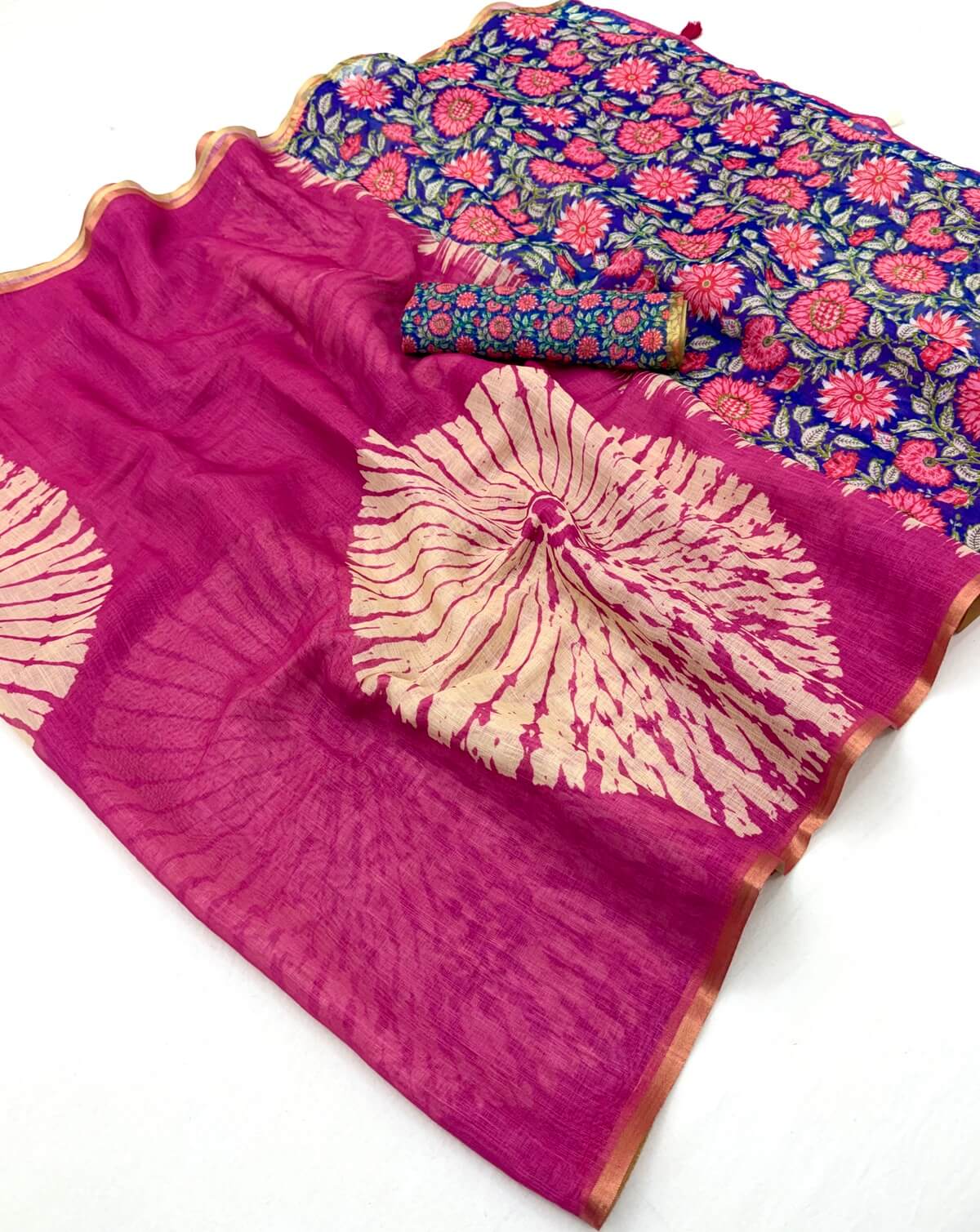 Desirable Dark Pink Printed Cotton Silk Saree With Panache Blouse Piece