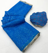 Ideal Royal Blue Printed Cotton Silk Saree With Murmurous Blouse Piece