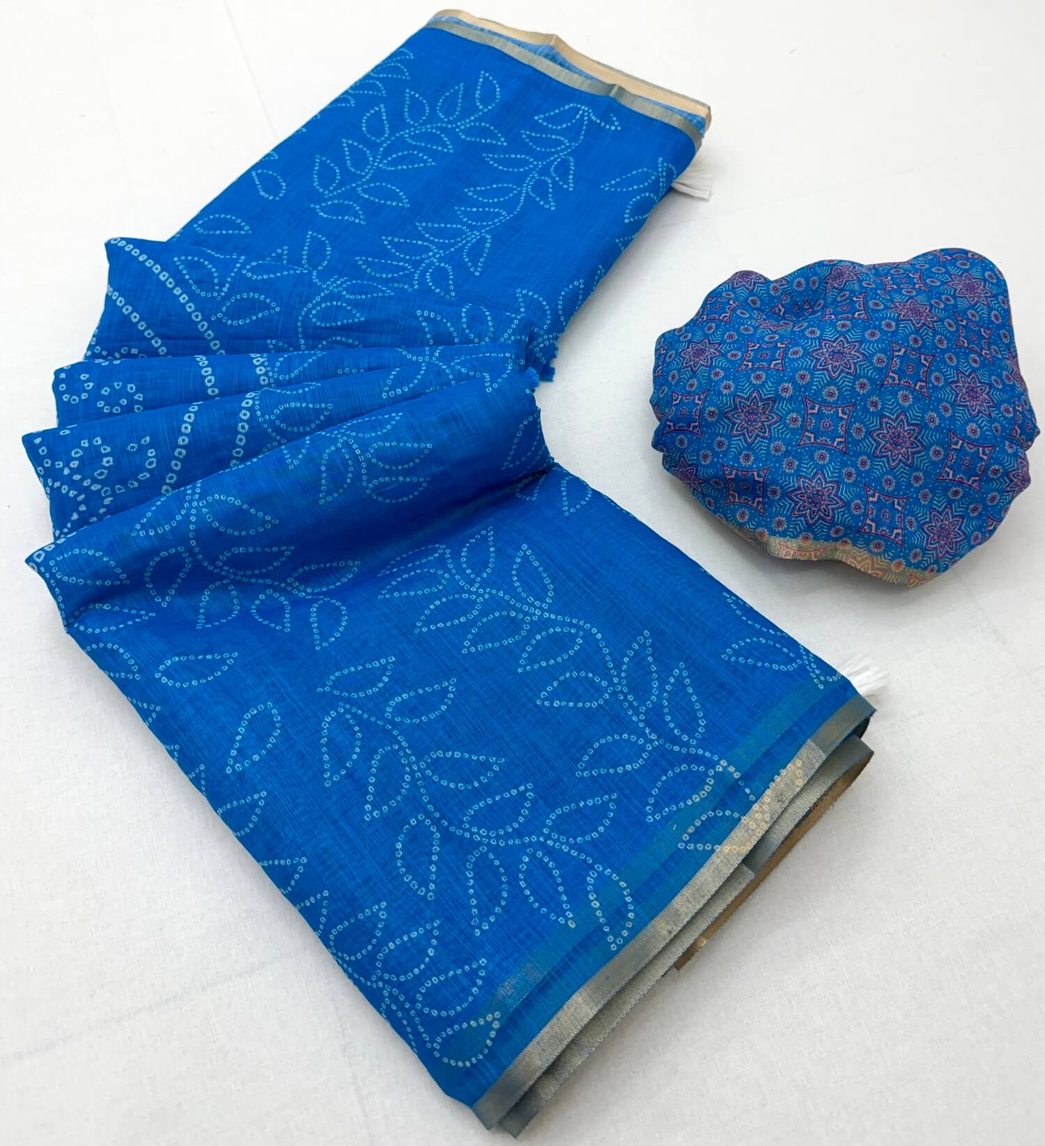 Ideal Royal Blue Printed Cotton Silk Saree With Murmurous Blouse Piece