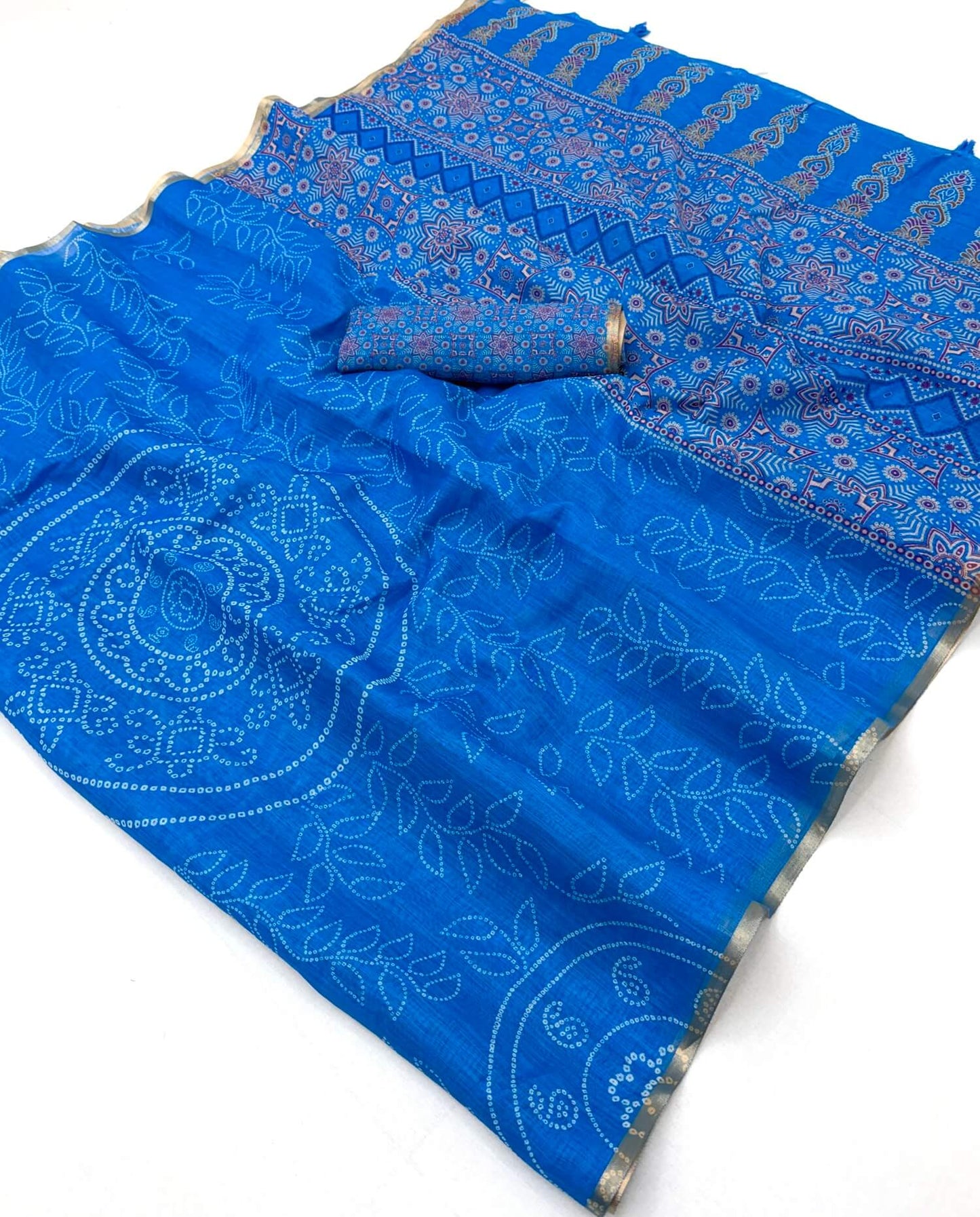 Ideal Royal Blue Printed Cotton Silk Saree With Murmurous Blouse Piece
