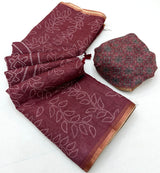 Confounding Maroon Printed Cotton Silk Saree With Supernal Blouse Piece