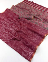 Confounding Maroon Printed Cotton Silk Saree With Supernal Blouse Piece