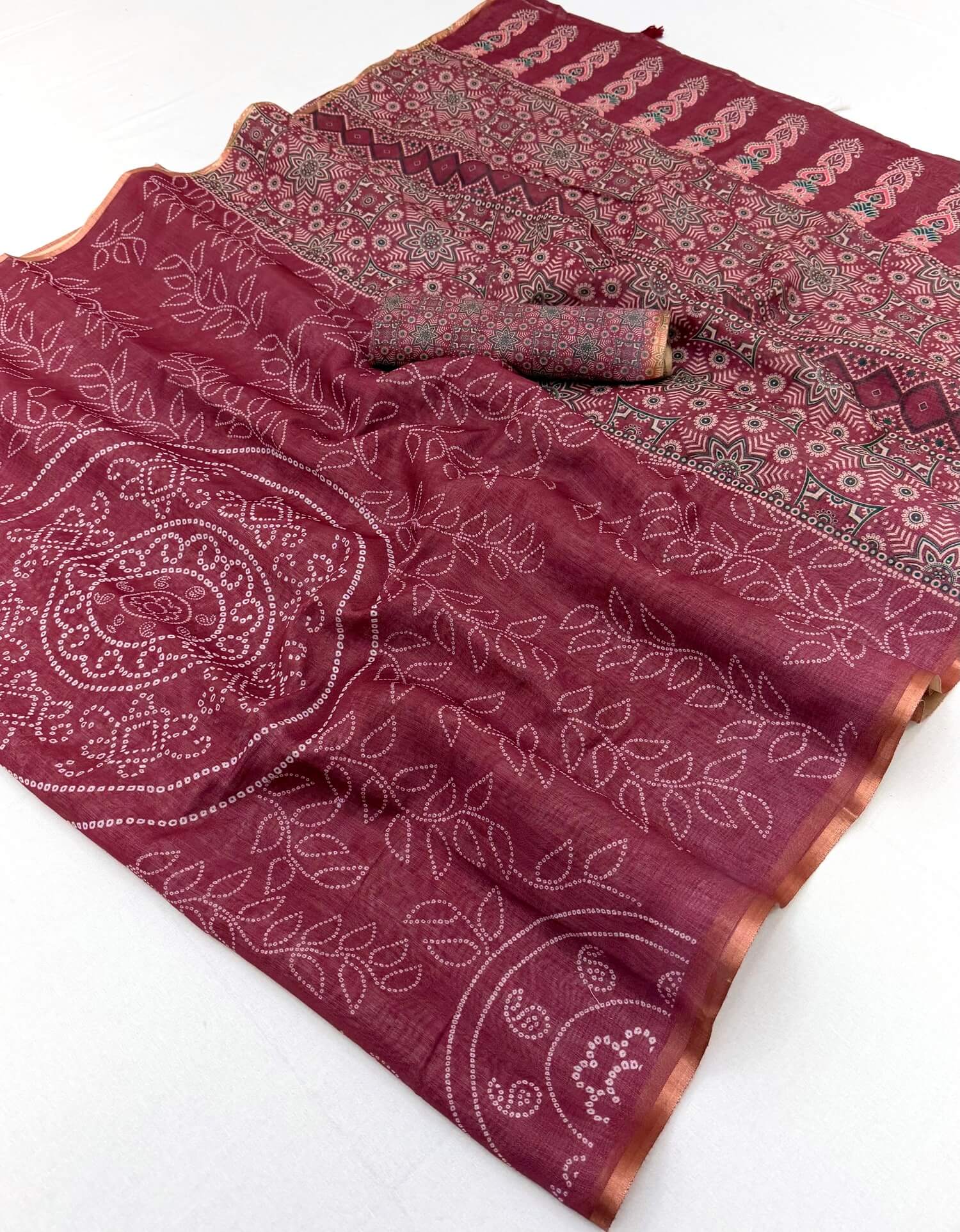 Confounding Maroon Printed Cotton Silk Saree With Supernal Blouse Piece