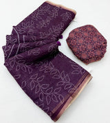 Epiphany Purple Printed Cotton Silk Saree With Fairytale Blouse Piece