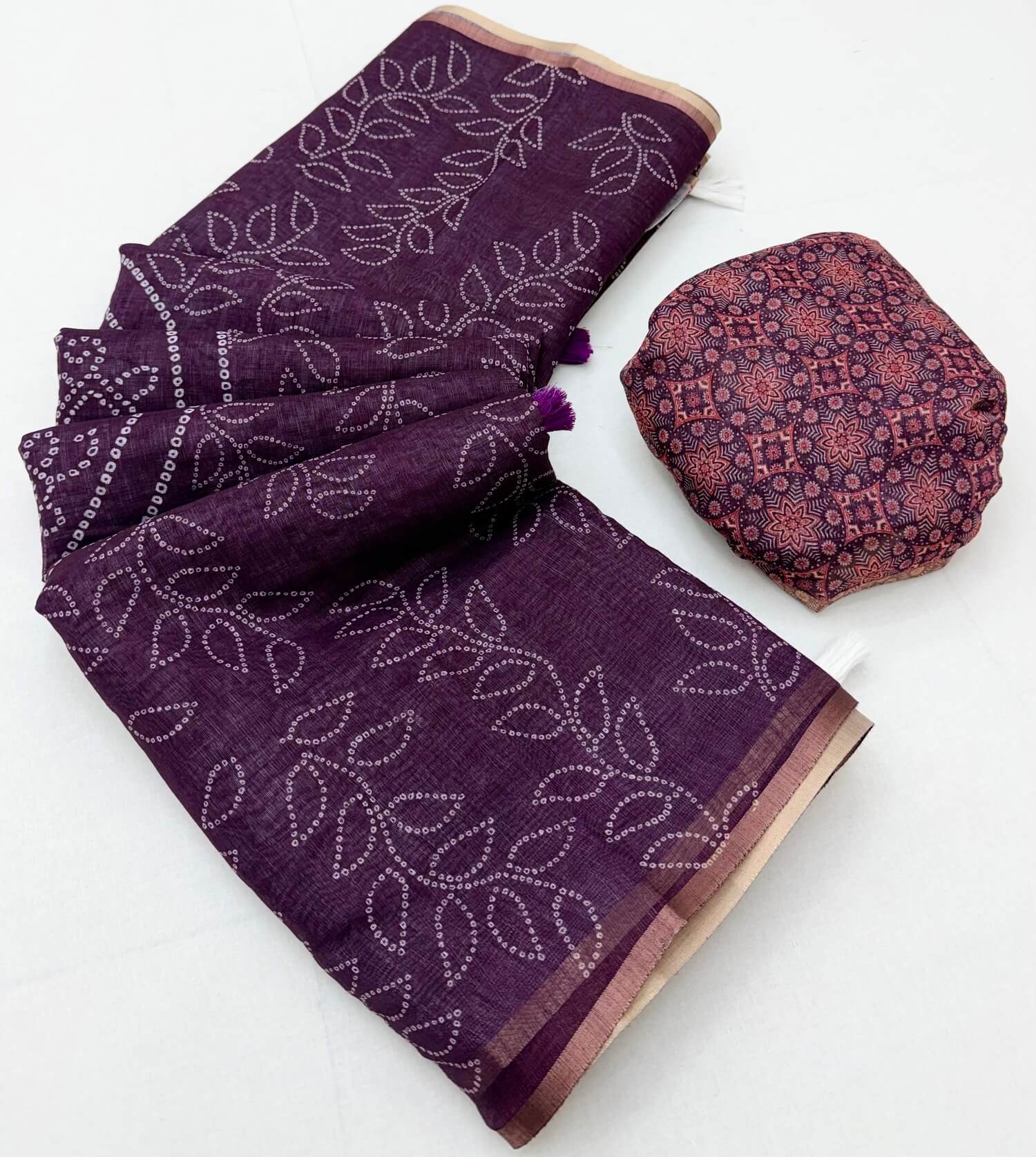 Epiphany Purple Printed Cotton Silk Saree With Fairytale Blouse Piece