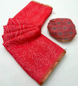 Posh Dark Pink Printed Cotton Silk Saree With Demesne Blouse Piece