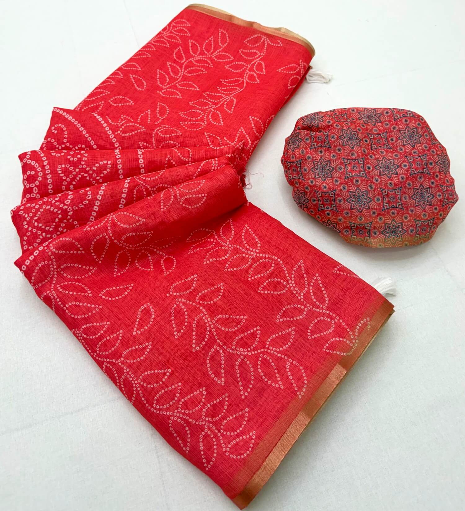 Posh Dark Pink Printed Cotton Silk Saree With Demesne Blouse Piece