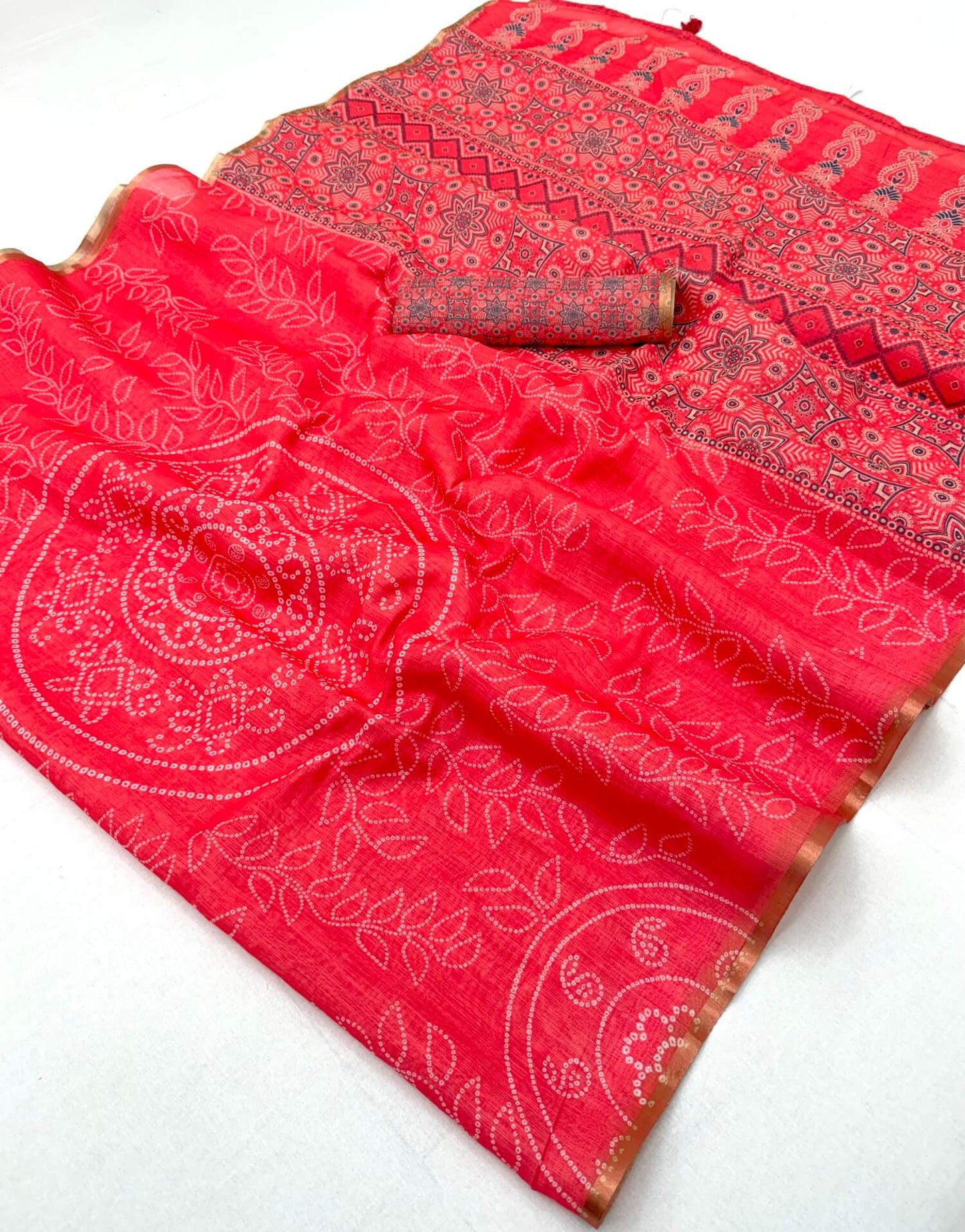 Posh Dark Pink Printed Cotton Silk Saree With Demesne Blouse Piece