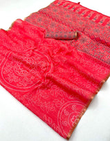 Posh Dark Pink Printed Cotton Silk Saree With Demesne Blouse Piece