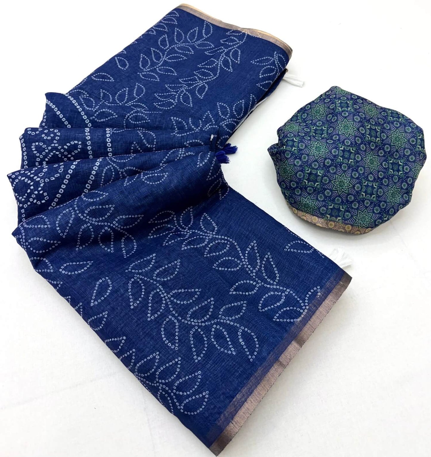 Dalliance Navy Blue Printed Cotton Silk Saree With Proficient Blouse Piece
