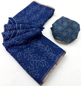 Dalliance Navy Blue Printed Cotton Silk Saree With Proficient Blouse Piece