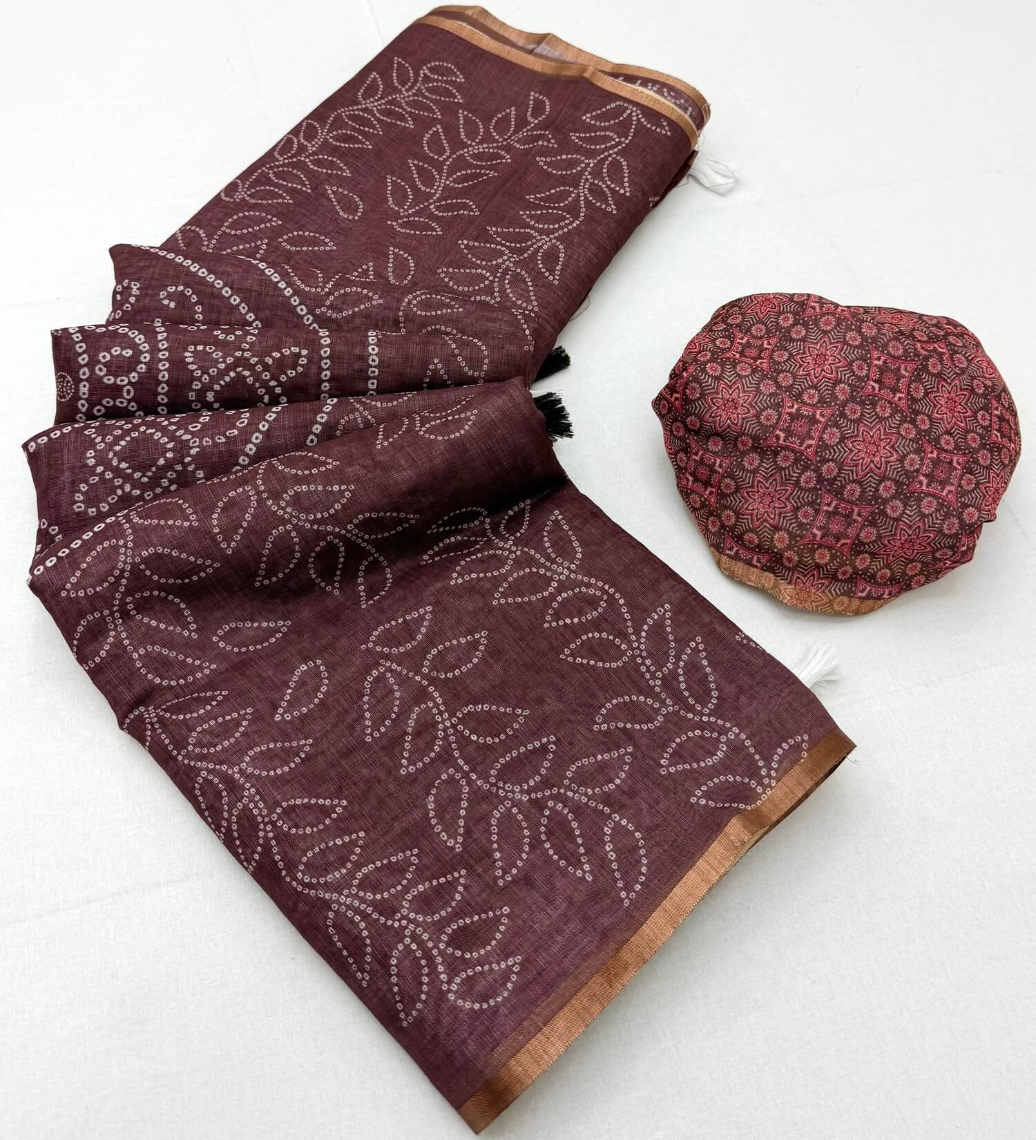 Glowing Brown Printed Cotton Silk Saree With Admirable Blouse Piece