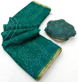 Redolent Rama Printed Cotton Silk Saree With Desultory Blouse Piece