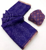 Winsome Royal Purple Printed Cotton Silk Saree With Symmetrical Blouse Piece