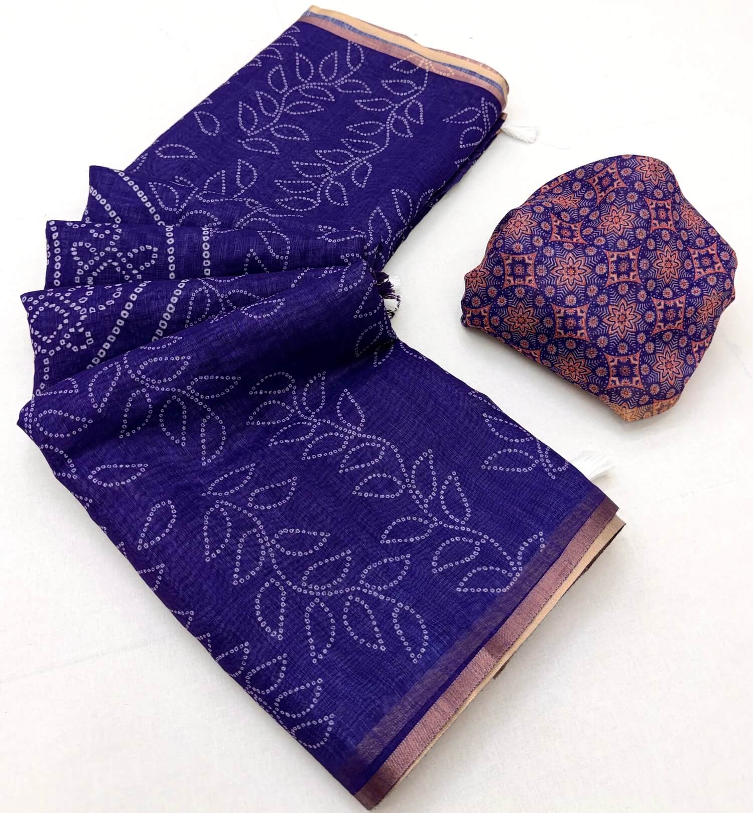 Winsome Royal Purple Printed Cotton Silk Saree With Symmetrical Blouse Piece