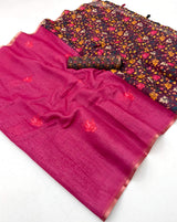 Smart Dark Pink Printed Cotton Silk Saree With Conflate Blouse Piece