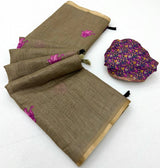 Dulcet Dark Beige Printed Cotton Silk Saree With Rhapsodic Blouse Piece