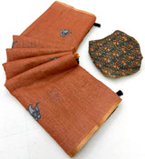Grandiose Orange Printed Cotton Silk Saree With Delectable Blouse Piece