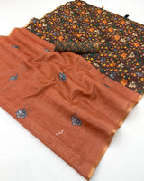 Grandiose Orange Printed Cotton Silk Saree With Delectable Blouse Piece