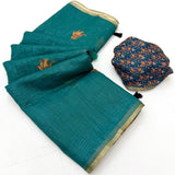 Opulent Rama Printed Cotton Silk Saree With Cynosure Blouse Piece