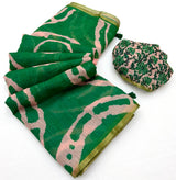 Cynosure Green Printed Cotton Silk Saree With Glittering Blouse Piece