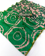 Cynosure Green Printed Cotton Silk Saree With Glittering Blouse Piece