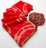 Scrumptious Red Printed Cotton Silk Saree With Seraphic Blouse Piece