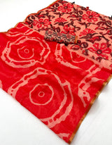 Scrumptious Red Printed Cotton Silk Saree With Seraphic Blouse Piece