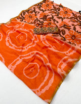 Eclat Orange Printed Cotton Silk Saree With Fantabulous Blouse Piece