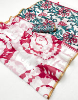 Bucolic Off White Printed Cotton Silk Saree With Fancifull Blouse Piece