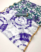 Breathtaking Off White Printed Cotton Silk Saree With Charismatic Blouse Piece