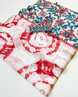 Ethnic Off White Printed Cotton Silk Saree With Demanding Blouse Piece