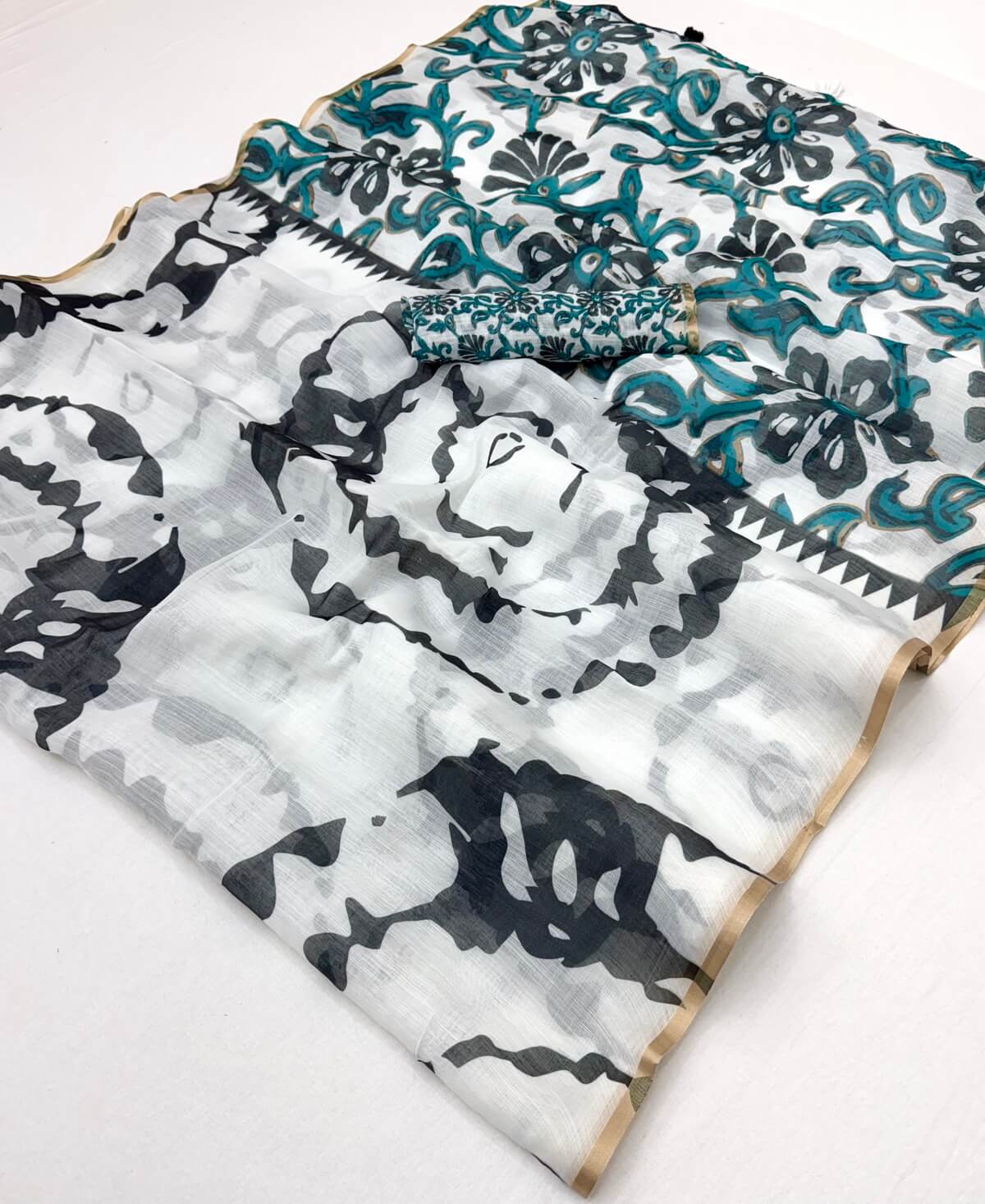 Traditional Off White Printed Cotton Silk Saree With Allure Blouse Piece