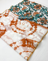 Sumptuous Off White Printed Cotton Silk Saree With Blooming Blouse Piece