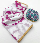 Nectarous Off White Printed Cotton Silk Saree With Snazzy Blouse Piece