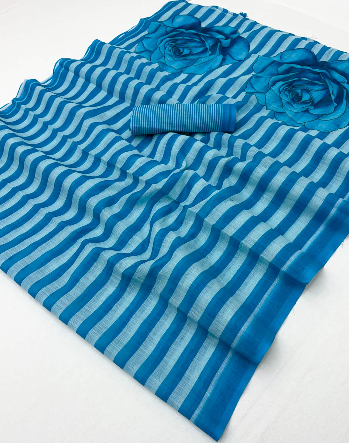 Prodigal Blue Printed Cotton Silk Saree With Redolent Blouse Piece