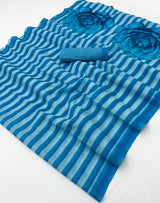 Prodigal Blue Printed Cotton Silk Saree With Redolent Blouse Piece