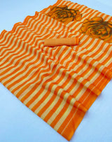 Intricate Orange Printed Cotton Silk Saree With Improbable Blouse Piece
