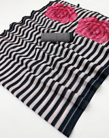 Sophisticated Black Printed Cotton Silk Saree With Scintillating Blouse Piece