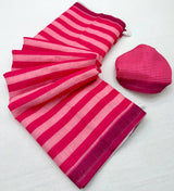 Ravishing Dark Pink Printed Cotton Silk Saree With Incomparable Blouse Piece
